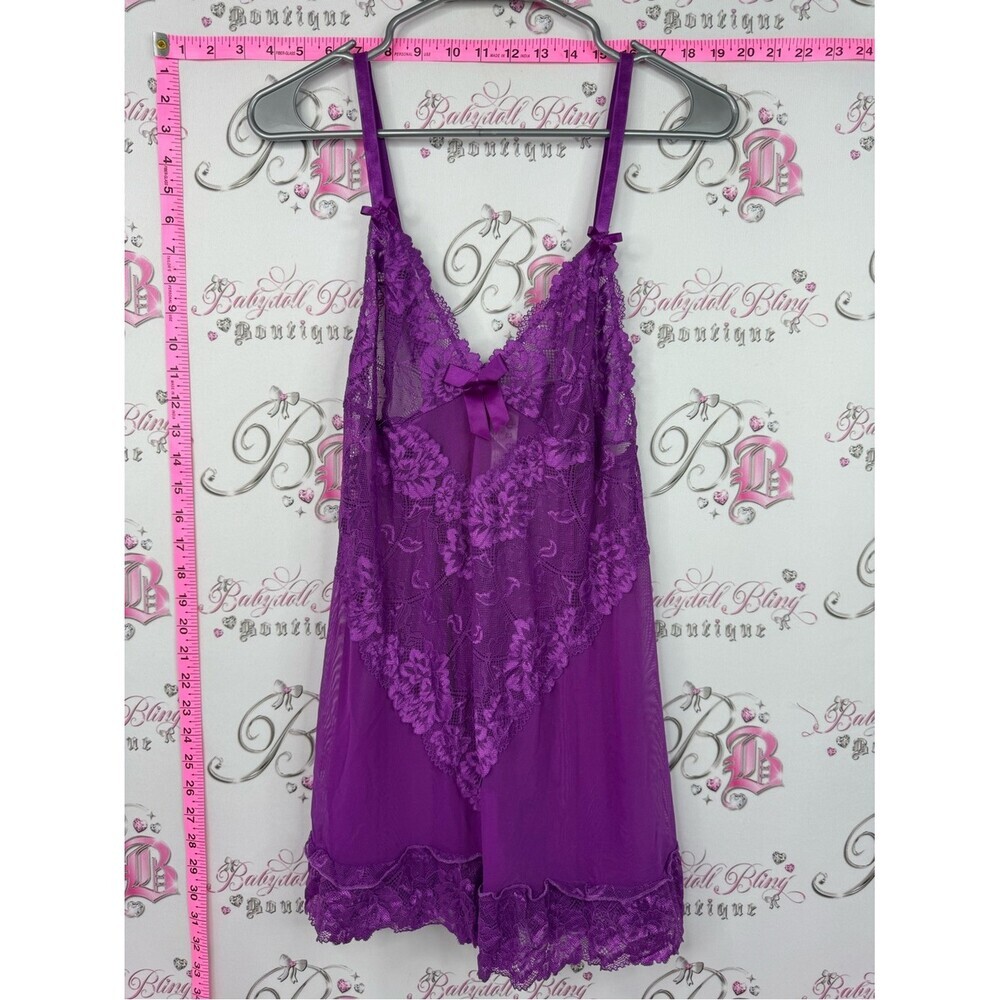 Baci Lacie dress Lace Trim Purple Chemise with Bow - Women Intimates
